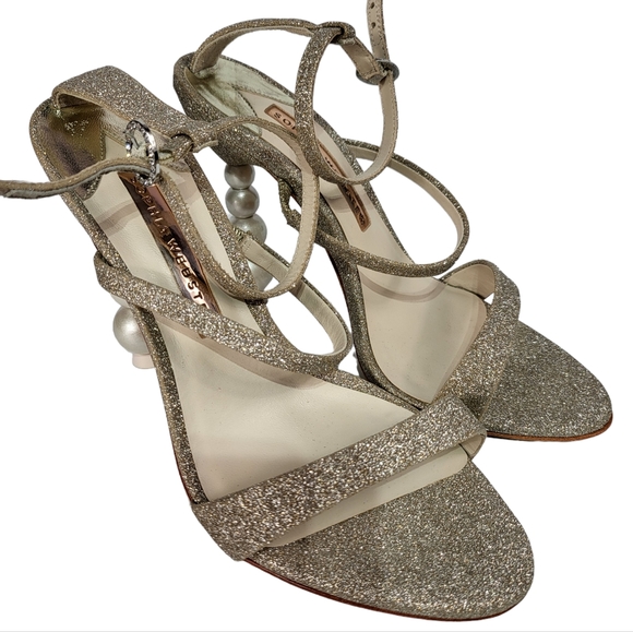Sophia Webster Rosalind Pearl Glitter Sculptured Heel Sandals Champagne 36.5 - Picture 7 of 11